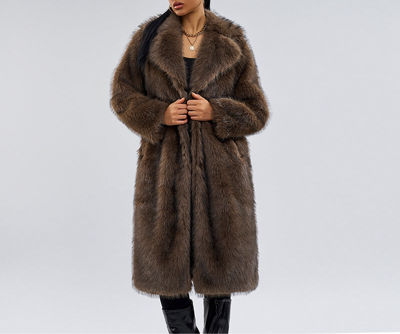 Fox Fur Extended Overcoat Coat European And American Leisure Overcoat