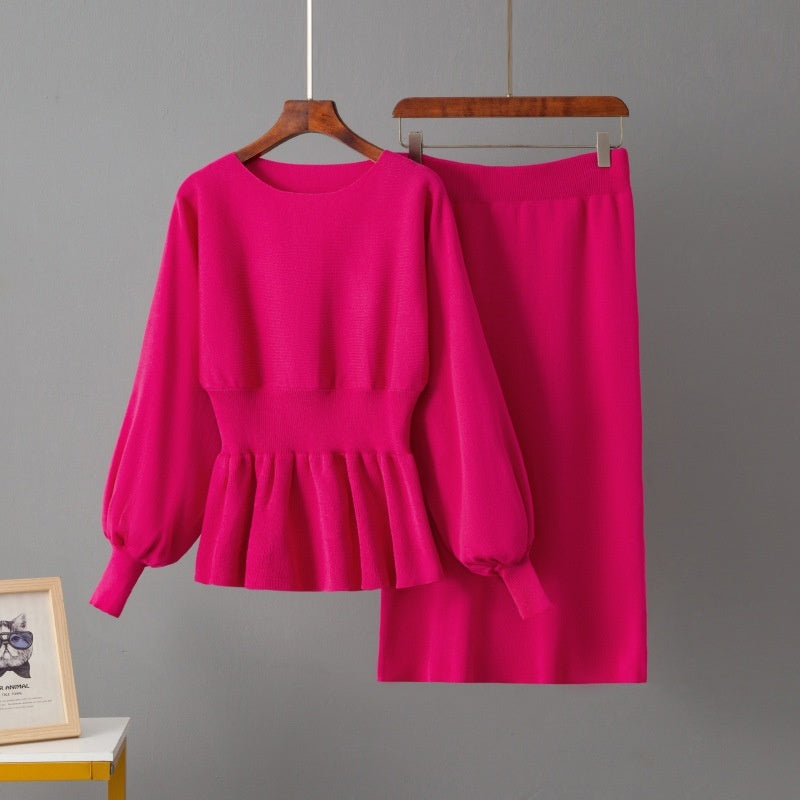 Casual Round Neck Wool Woven Suit Waist Slimming