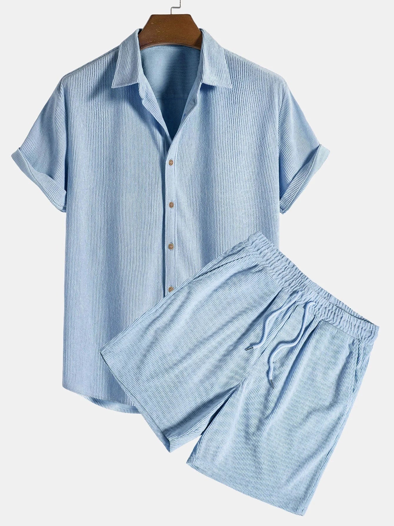 Corduroy Short Sleeve Suit Two Piece