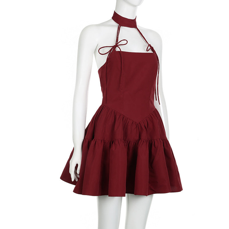Retro Red Bow Bandage Halter Dress