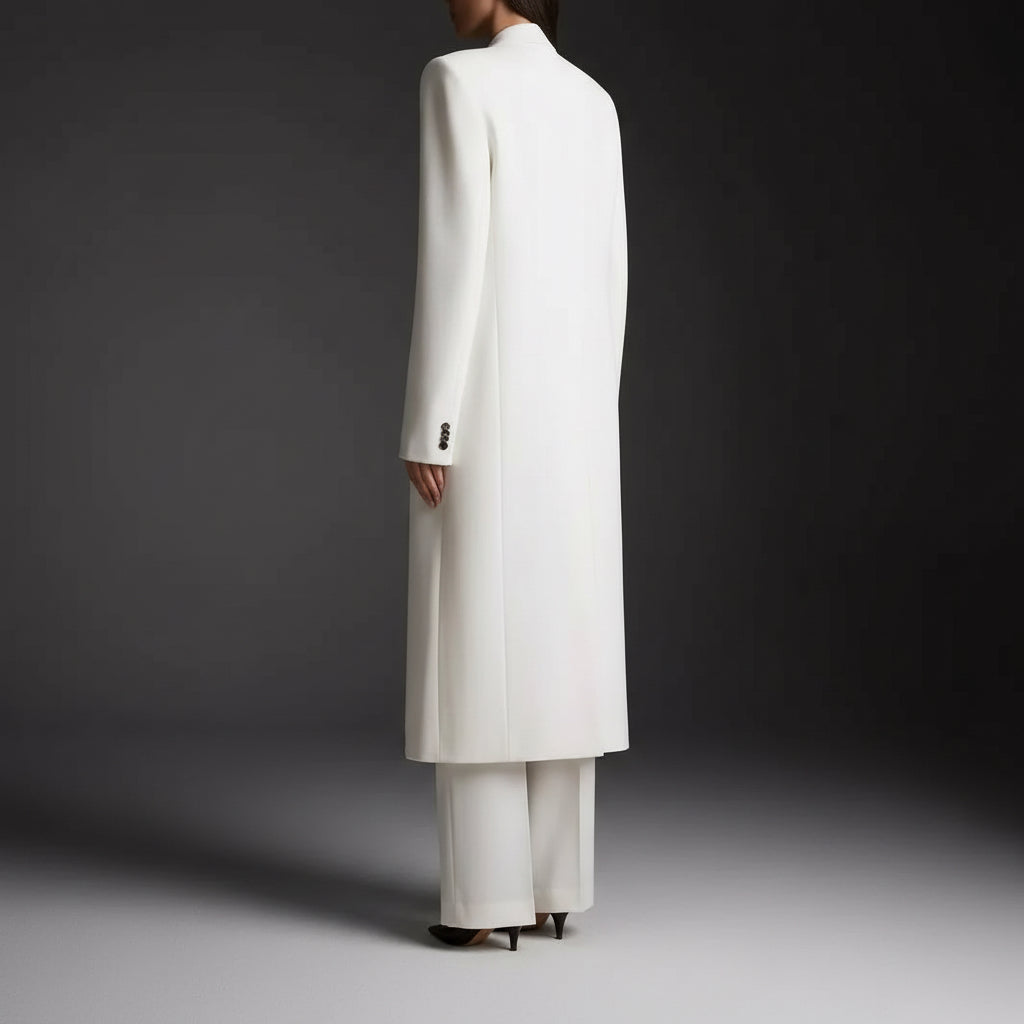 One Button Oblique Cut Extended Solid Color Long Sleeve Jacket Suit