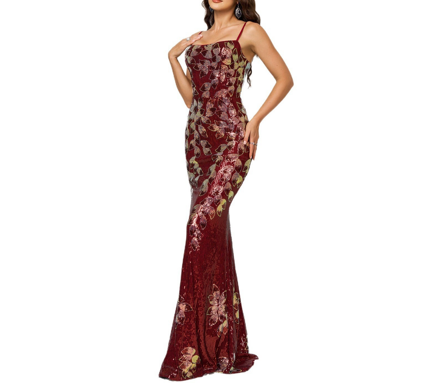 Sling Off-neck Sheath Sequined Banquet Fishtail Evening Dress
