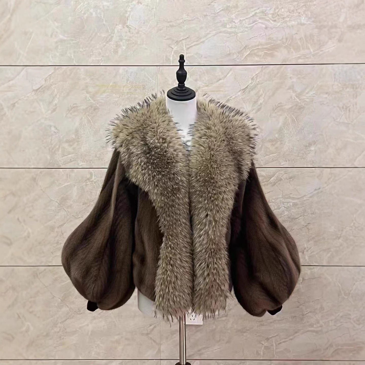 Mid-length Mink-like Wool Leopard Print Coat