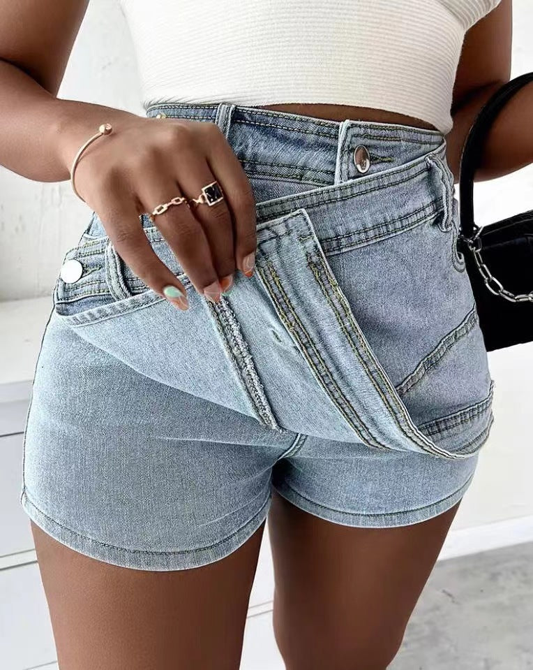 Street Denim Shorts Stretch Overlap Waist Wrap