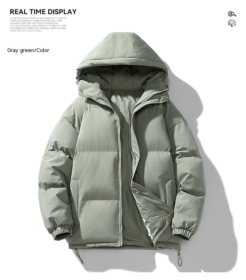 Men's Winter Solid Zip-up Thickened Cotton-padded Jacket Casual Warm Outwear