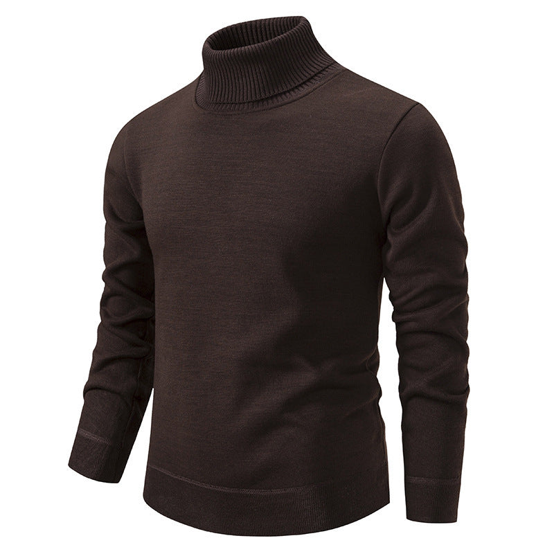 Winter Turtleneck Sweater Fashion Slim Fit Solid Color Pullover Knitted Top Men's Clothing