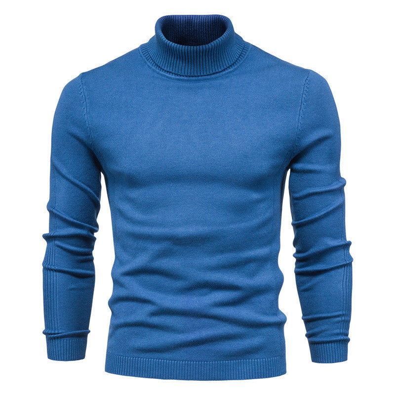 Winter Turtleneck Sweater Fashion Slim Fit Solid Color Pullover Knitted Top Men's Clothing