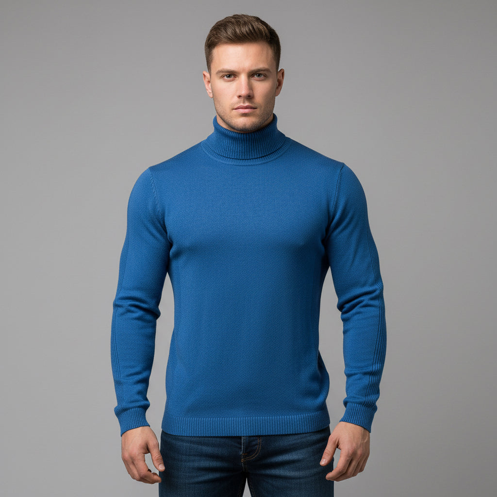Winter Turtleneck Sweater Fashion Slim Fit Solid Color Pullover Knitted Top Men's Clothing