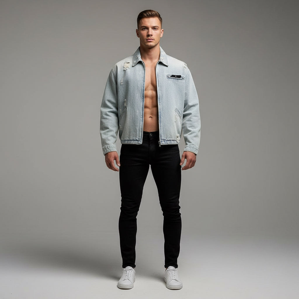 Punk Worn Out Denim Clothes Jacket Men