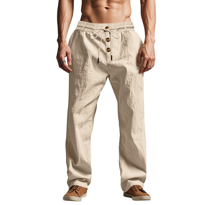 Men's Beach Trendy Button Loose Skin-friendly Breathable Sports Linen Trousers