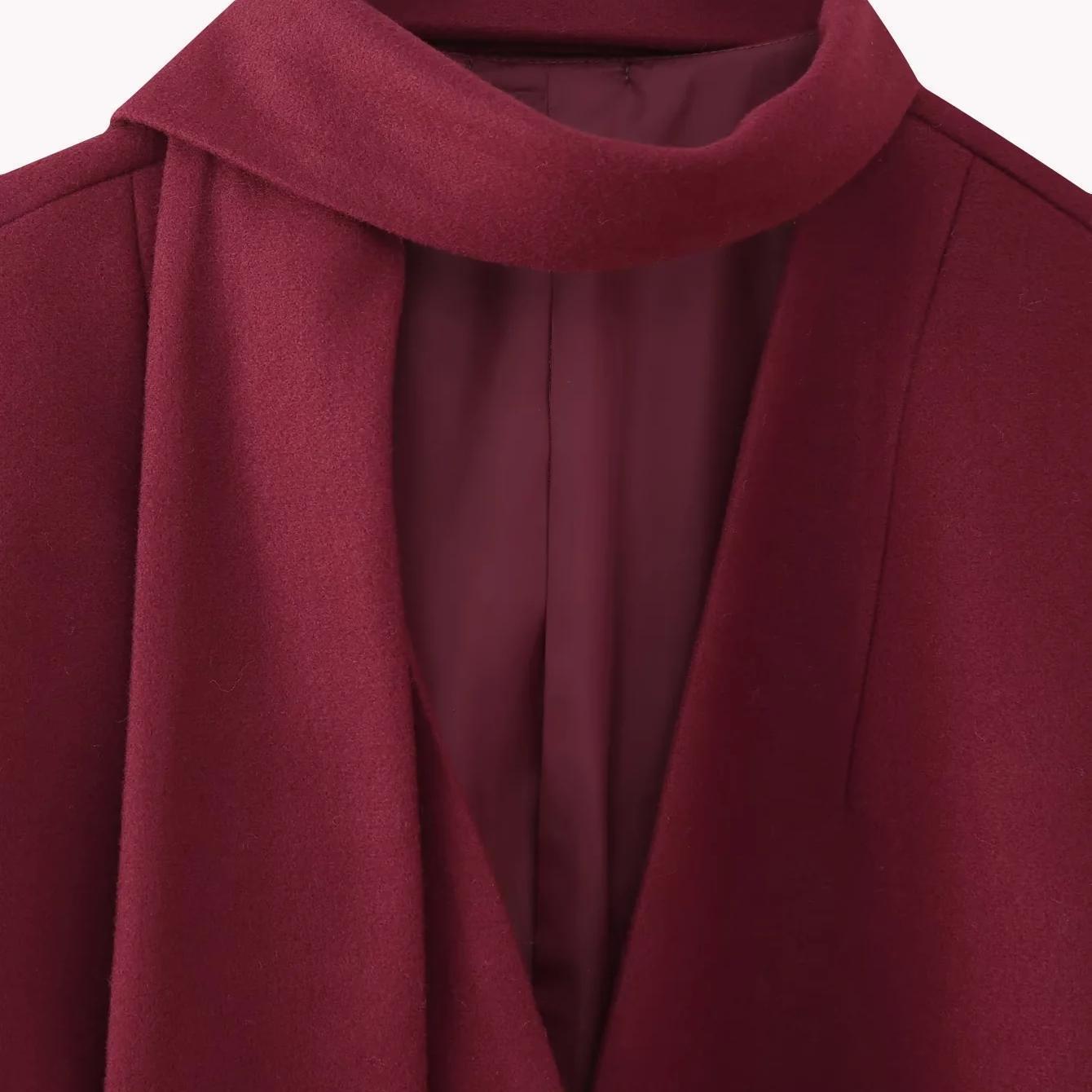 Casual Long Sleeve Scarf Woolen Coat