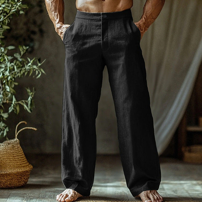 Men's Linen Button Slant Pocket Breathable Trousers