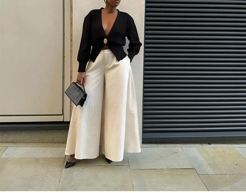 New V-neck Button Cardigan Fashion Knitted Sweater Top