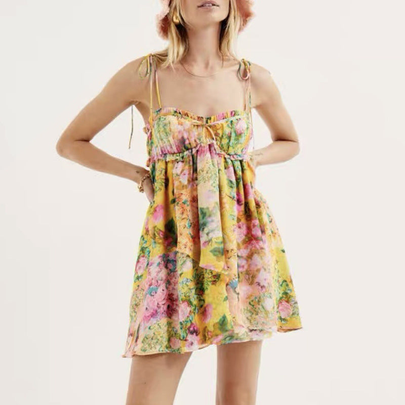Flowers Print Summer Short Dress