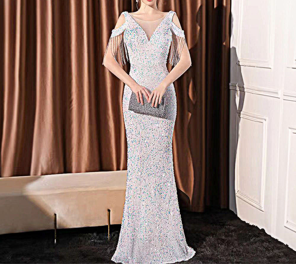 Sequin Long Slim Slimming Fishtail Dress