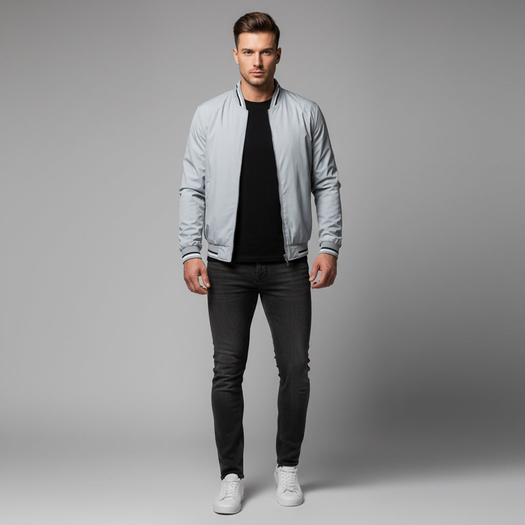 Men's Striped Zip-up Jacket With Pockets Fashion Casual Outerwear Sports Baseball Clothing Spring And Fall