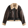 Women's Loose Long Sleeve Lamb Wool Splicing Coat