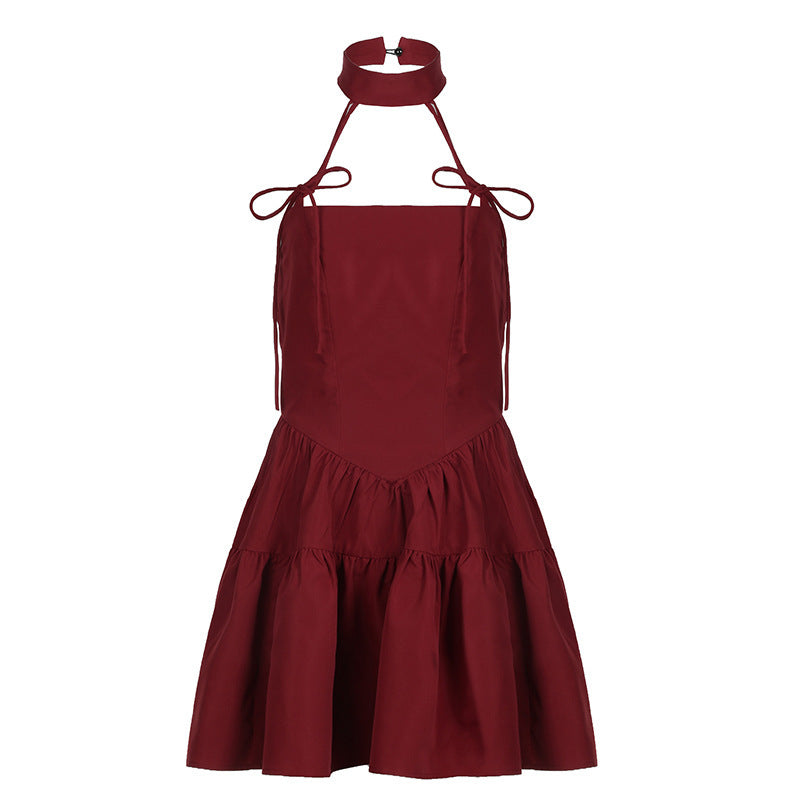 Retro Red Bow Bandage Halter Dress