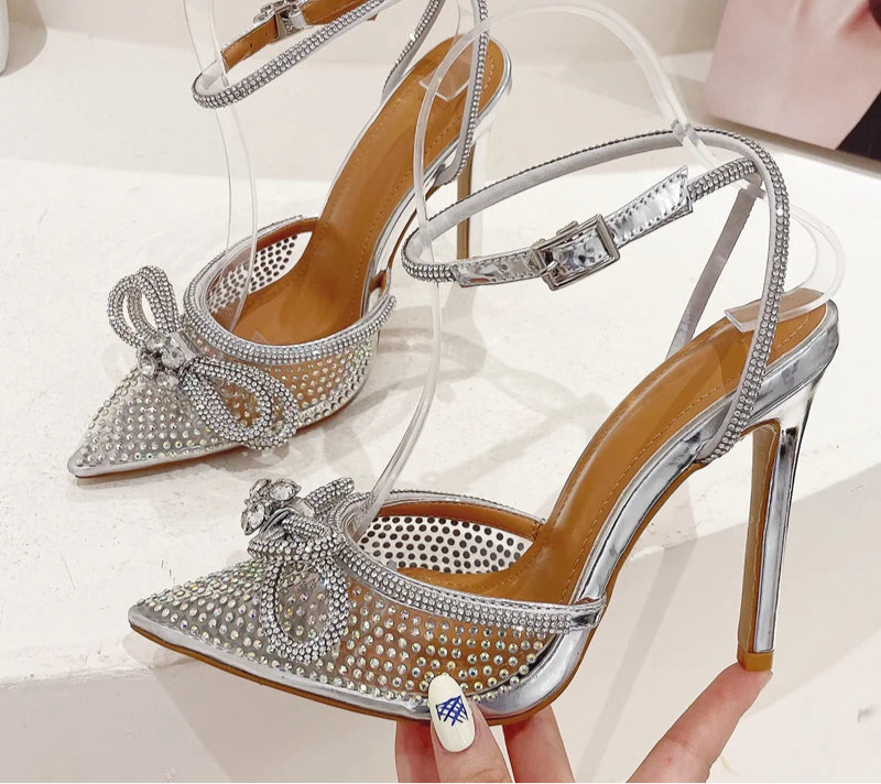 Silver CRYSTAL Thin High Heels