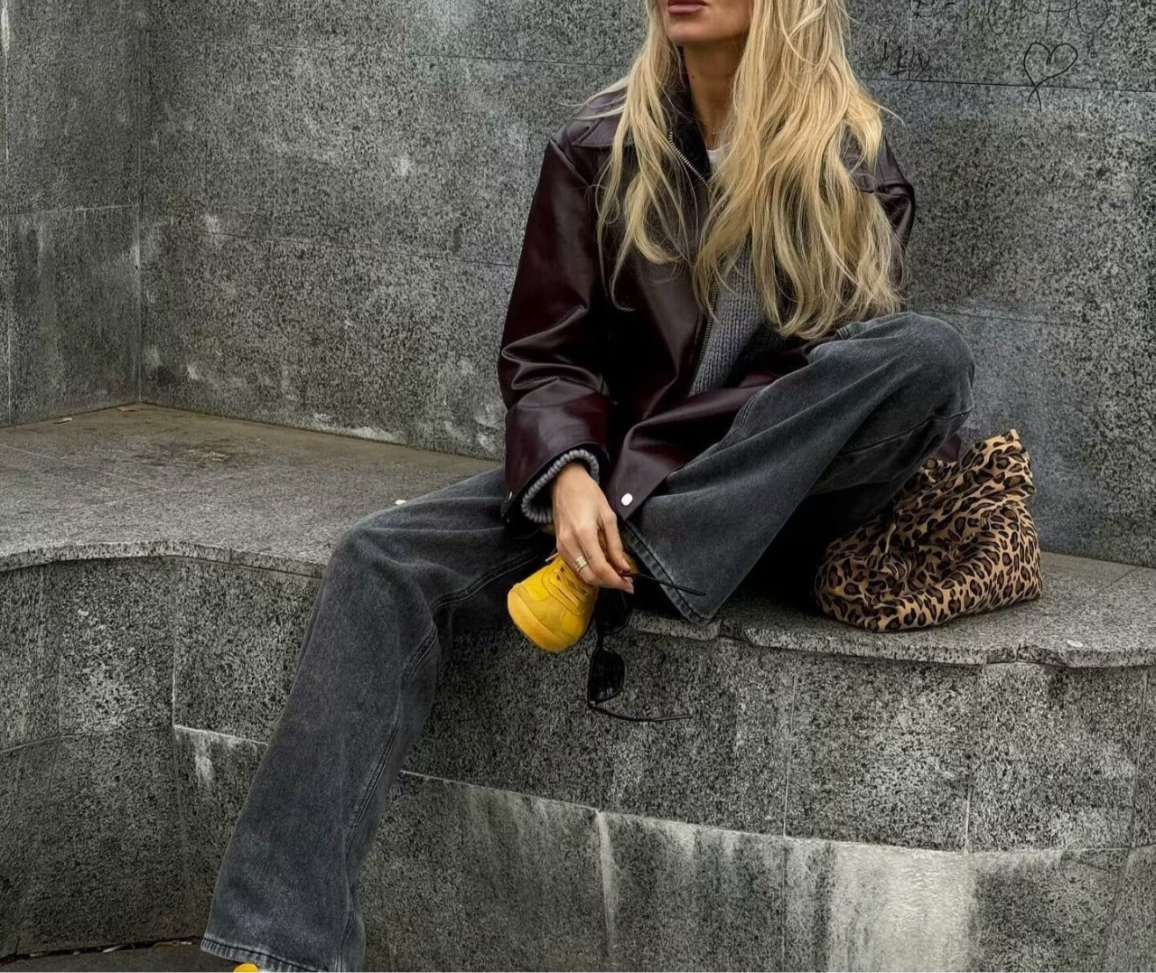 Casual Long Sleeve Leather Coat