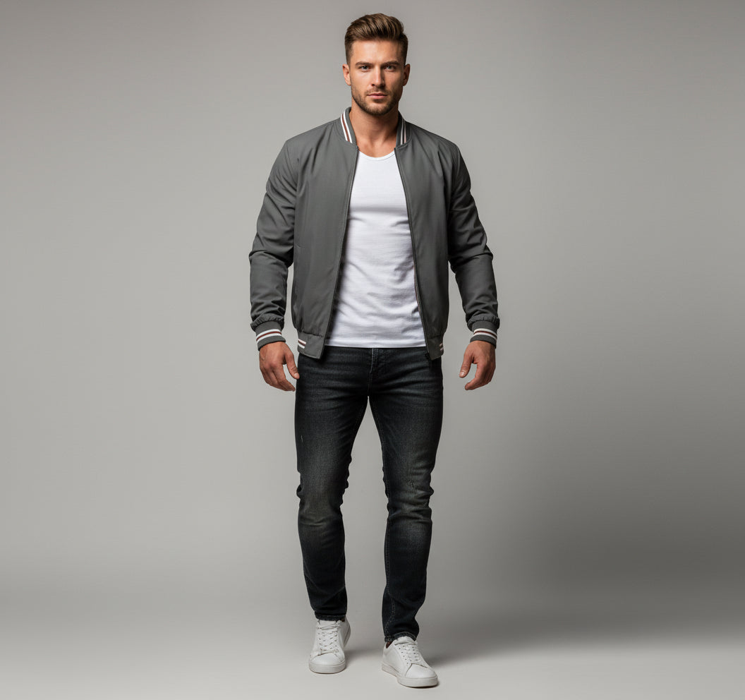 Men's Striped Zip-up Jacket With Pockets Fashion Casual Outerwear Sports Baseball Clothing Spring And Fall