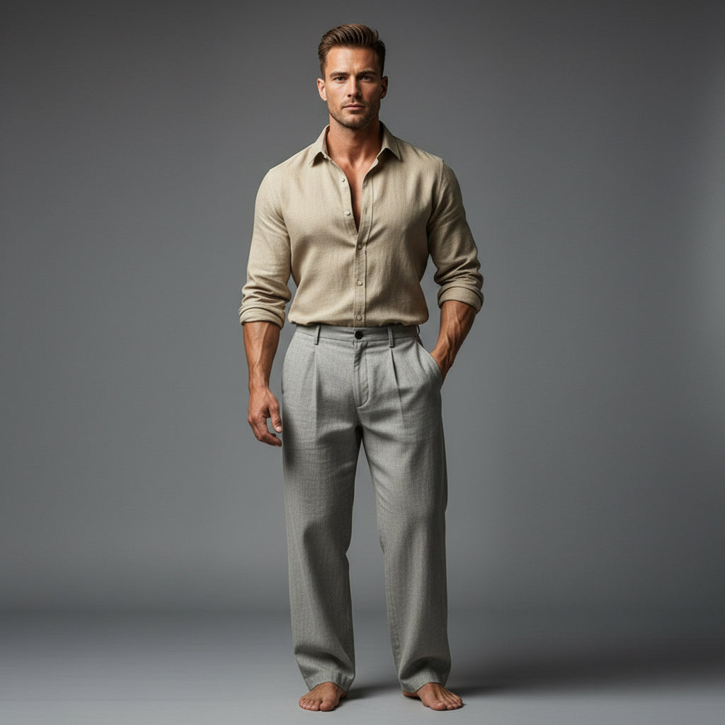 Men's Linen Button Slant Pocket Breathable Trousers