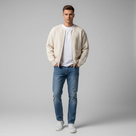 Men Zip Up Knitted Cardigan Lined Funnel Neck Jumper Sweater Pockets Coat All Seasons Comfortable Soft Long Sleeve