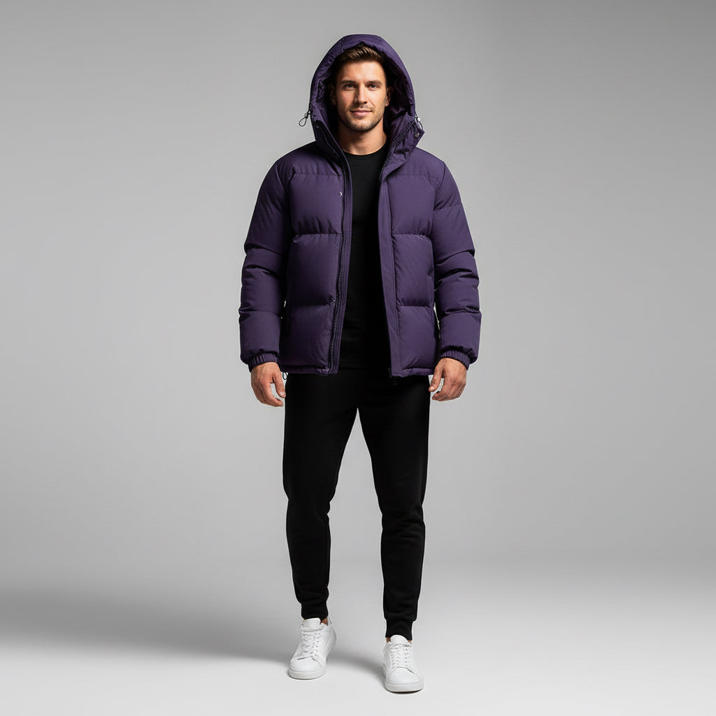 Men's Winter Solid Zip-up Thickened Cotton-padded Jacket Casual Warm Outwear