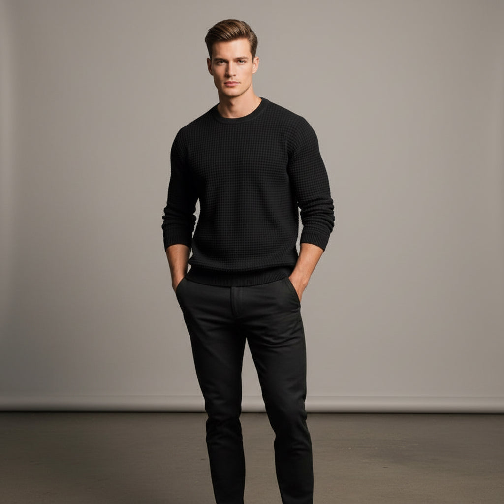 Loose And Simple Sports Jacquard Round Neck Long Sleeve Sweater