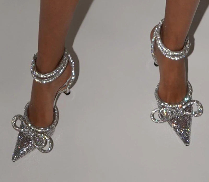 Silver CRYSTAL Thin High Heels