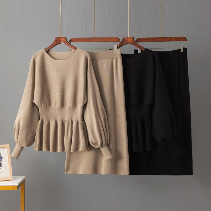 Casual Round Neck Wool Woven Suit Waist Slimming