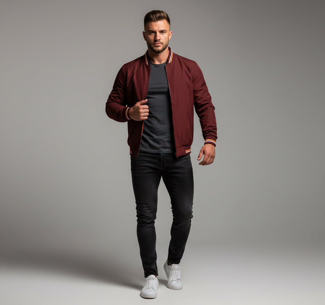 Men's Striped Zip-up Jacket With Pockets Fashion Casual Outerwear Sports Baseball Clothing Spring And Fall