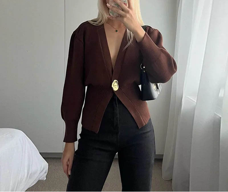 New V-neck Button Cardigan Fashion Knitted Sweater Top