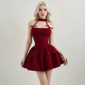 Red Bow Bandage Halter Dress