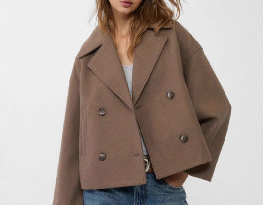Ins Double-breasted Lapel Blazer Jacket Fashion Loose Woolen Short Coat Elegant Commuting Women's Clothing
