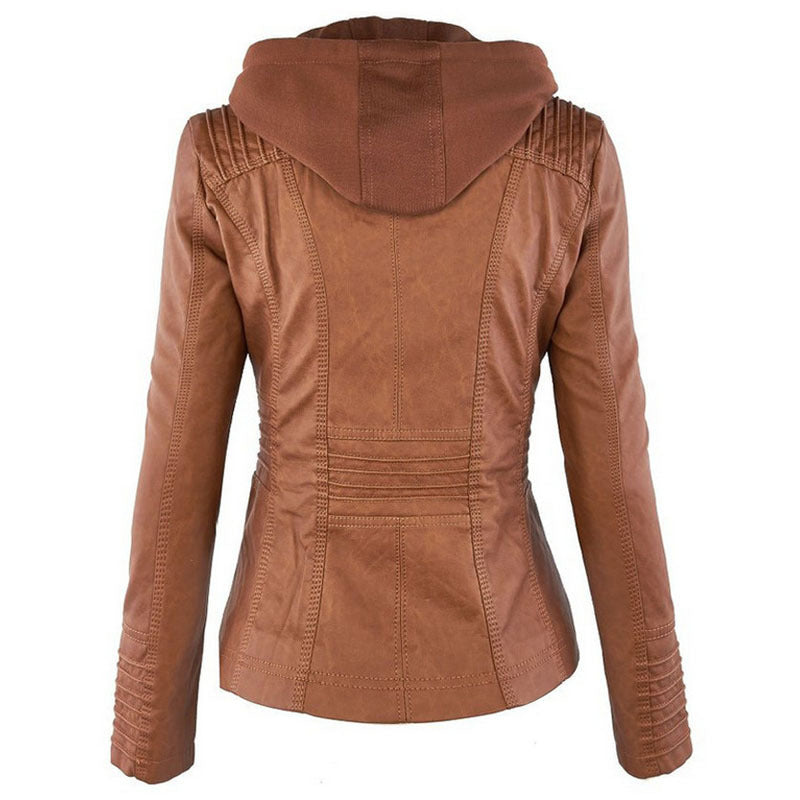 Hooded Jacket Long Sleeve Leather Coat