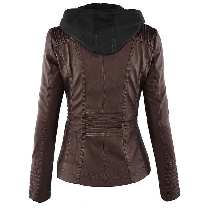 Hooded Jacket Long Sleeve Leather Coat
