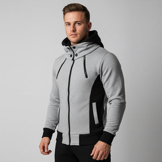 Men's Zip UP Hooded Jacket Fake Two Piece Sports Cardigan Casual Slim Sweatshirt Jacket