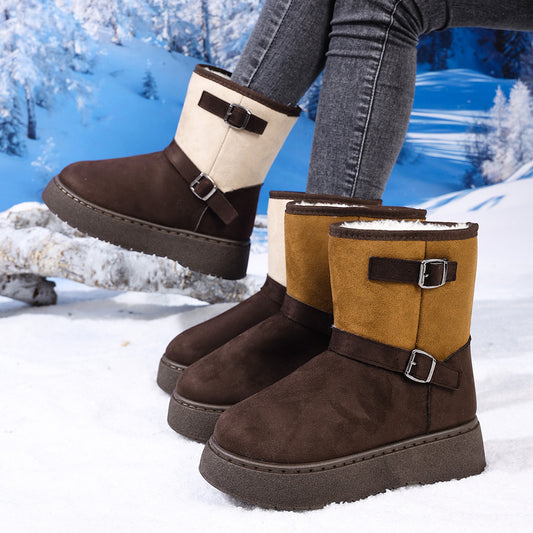 Round Toe Fashionable And Comfortable Furry Slip-on Snow Boots For Women