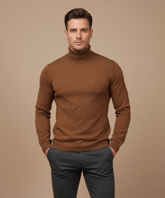 Winter Turtleneck Sweater Fashion Slim Fit Solid Color Pullover Knitted Top Men's Clothing