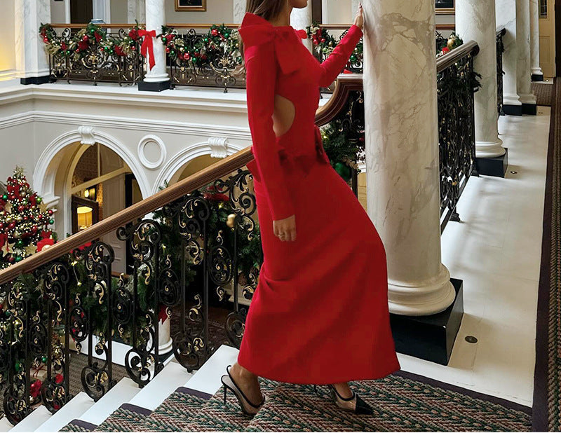 Slim-fit Sheath Split Bow Bare Back Dress