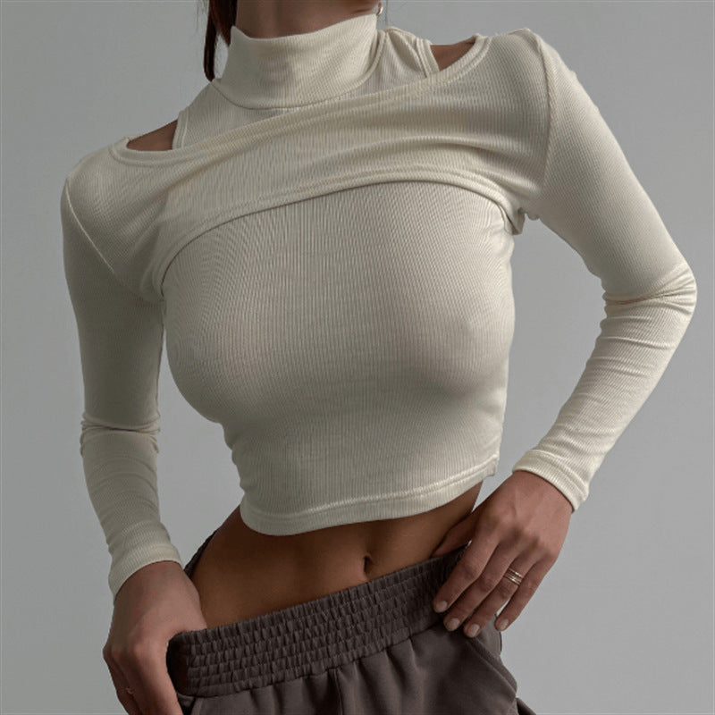 High-necked Two-piece Crop Tops