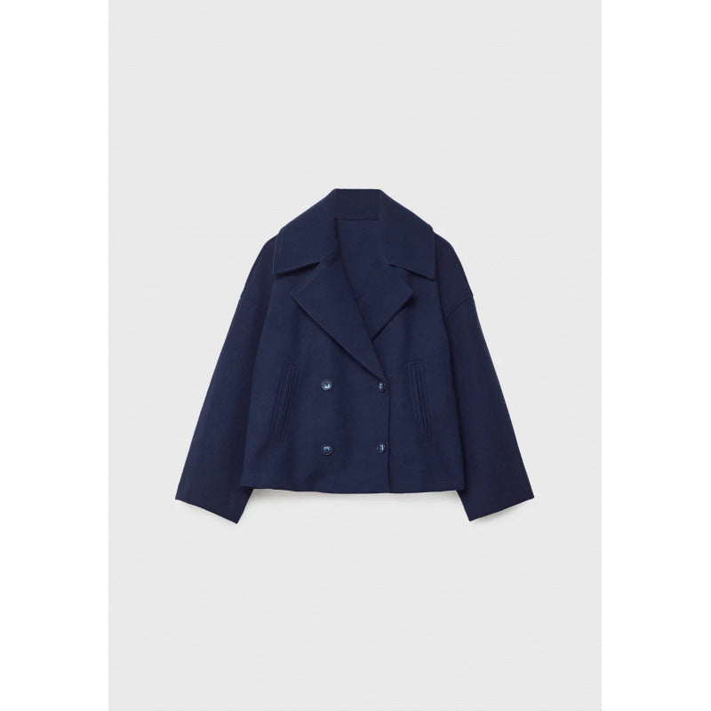 Ins Double-breasted Lapel Blazer Jacket Fashion Loose Woolen Short Coat Elegant Commuting Women's Clothing