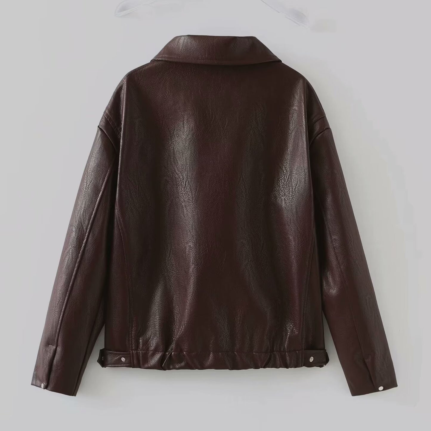 Casual Long Sleeve Leather Coat