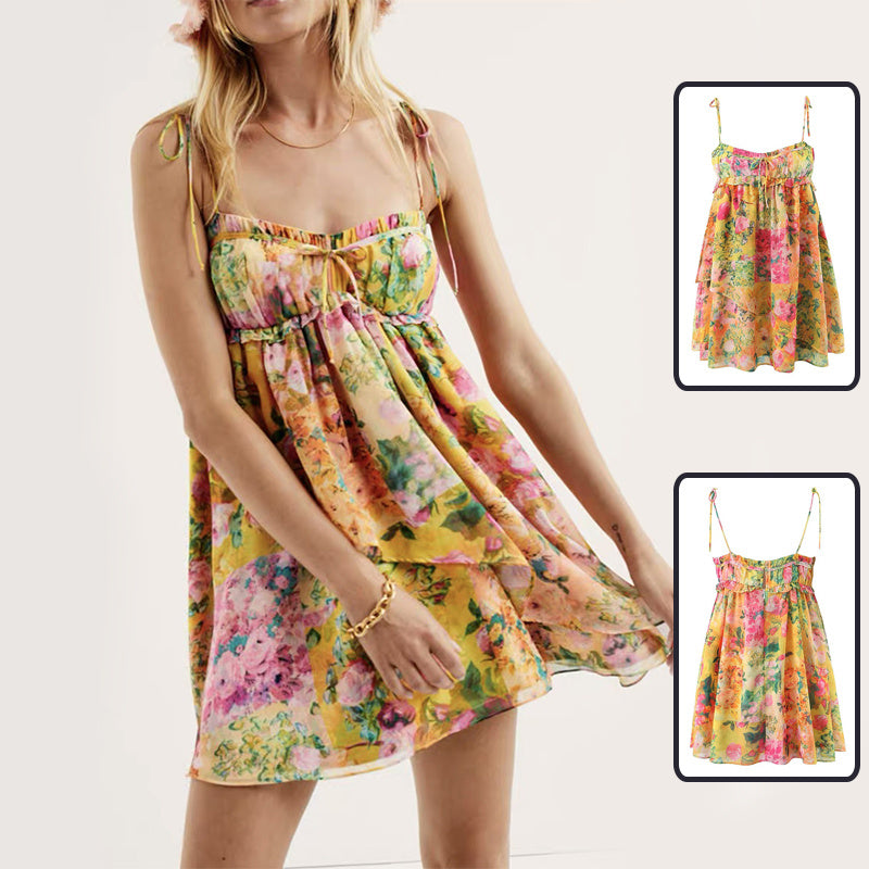 Flowers Print Summer Short Dress