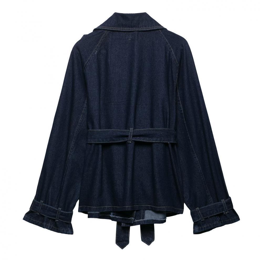 Casual Blue Belt Short Wide Design Denim Trench Coat