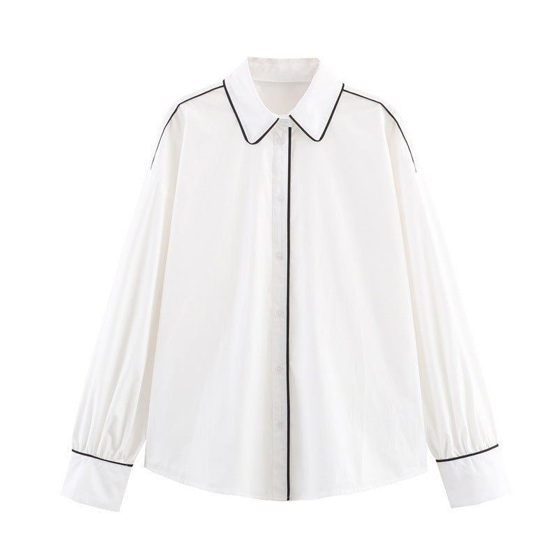 Simple Contrast Color Trim Poplin Shirt