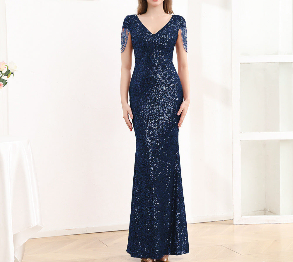 Sequined Slim Fit Slimming Long Dress Women