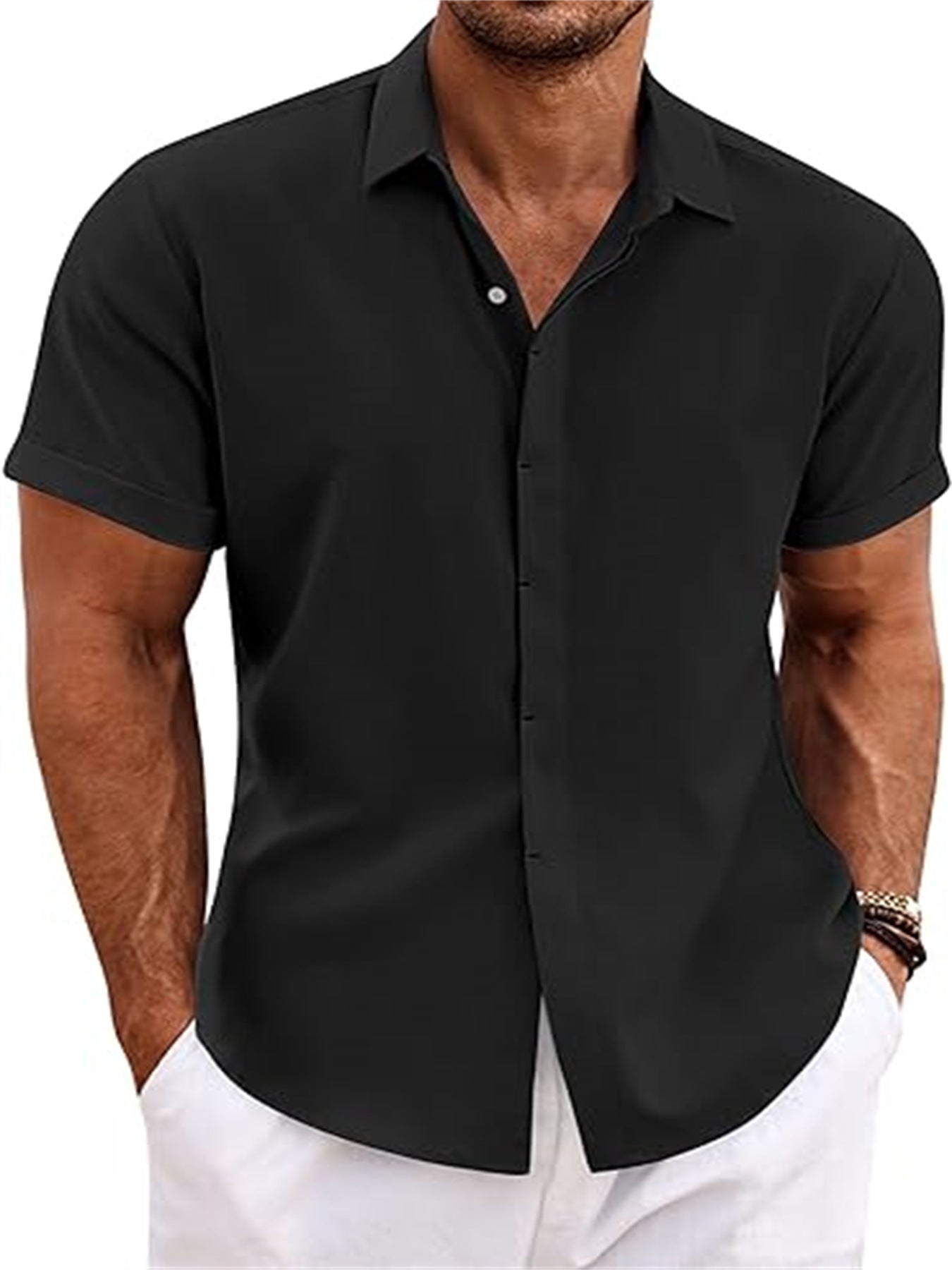 Men's Shirt Short Sleeve Casual Buckle