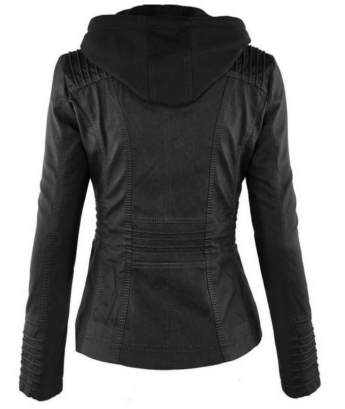 Hooded Jacket Long Sleeve Leather Coat